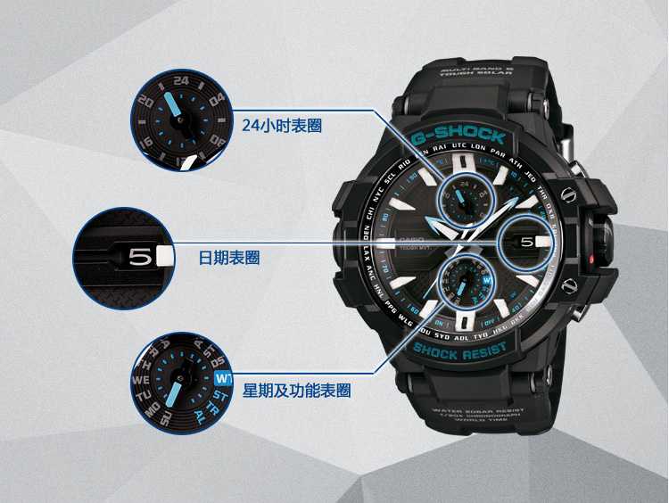 卡西欧(casio)手表 g-shock系列太阳能电波航空石英男表gw-a1000a-1a