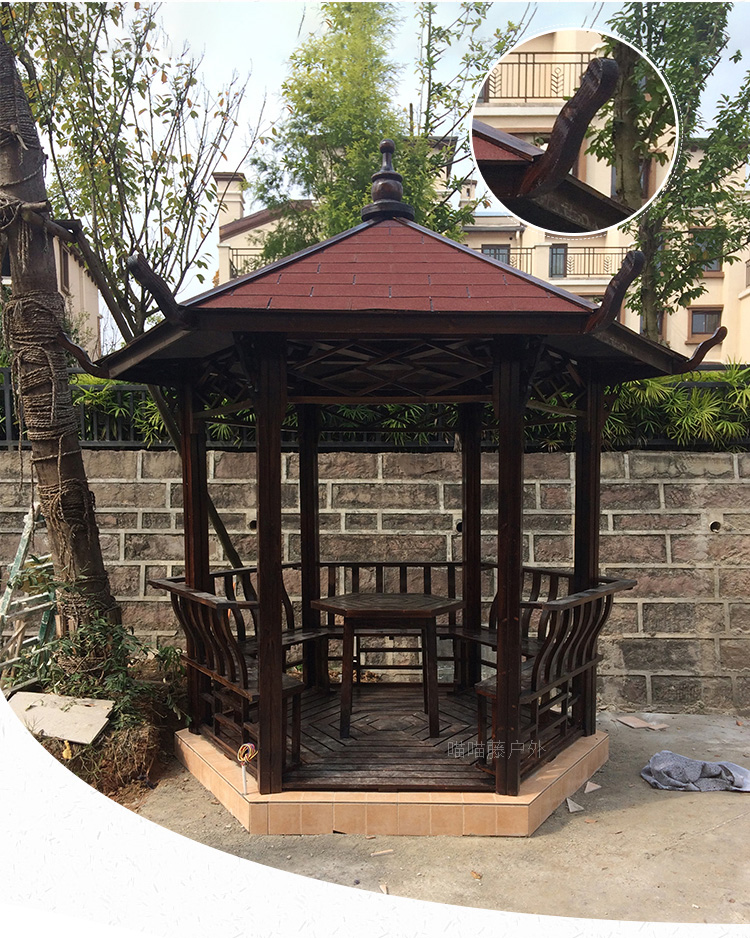 防腐木六角亭子木质公园景区实木凉亭木屋庭院户外仿古木亭子三层防水