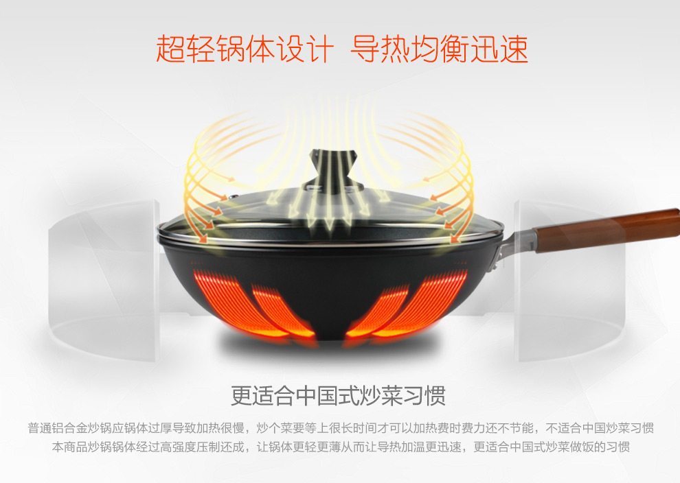 DSMAN德斯曼 斯摩尔合金不粘炒锅 无油烟32CM平底锅 电磁炉通用厨房锅具 无盖炒锅32cm