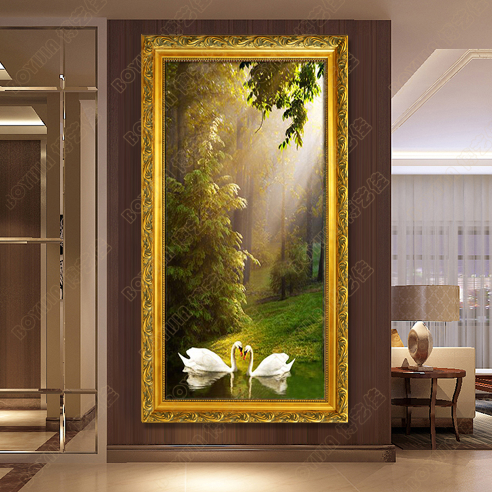 
                                                            博艺佳 欧式手绘风景油画玄关装饰画过道竖版挂画天鹅湖壁画定制 B宫殿金框 60CM*120CM                
