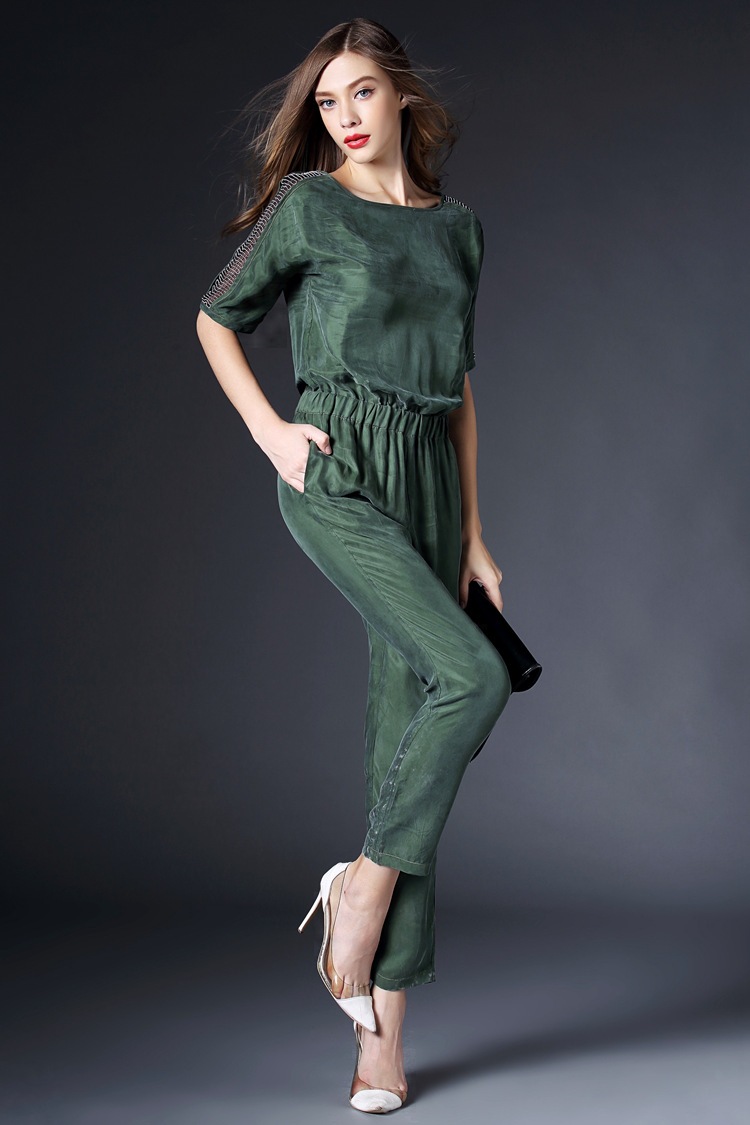 杰瑞丽莎2016新款夏季欧美风格女士连体裤薄款中腰链条连体裤 黑色 m