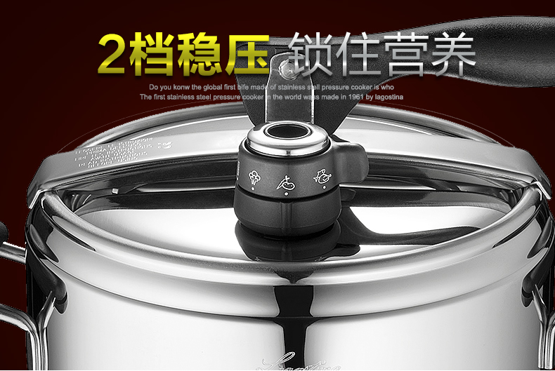 
                                        
                                        意大利拉歌蒂尼 诺维雅系列原装进口316不锈钢高压力锅/配赠汤锅玻璃锅盖单手可揭盖 5L                