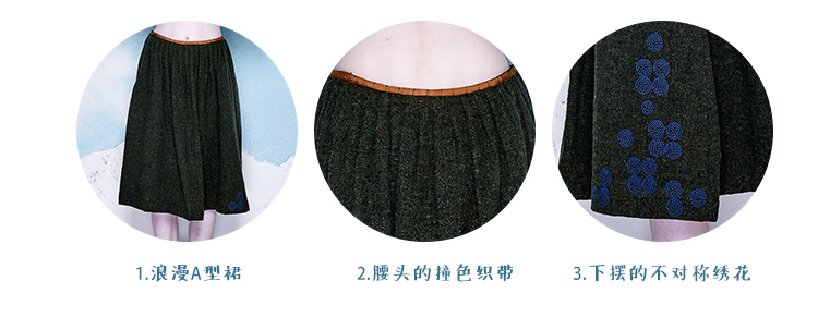 avvn/飞鸟和新酒 绣花时尚百褶裙 AK247604 苔藓绿44 XL
