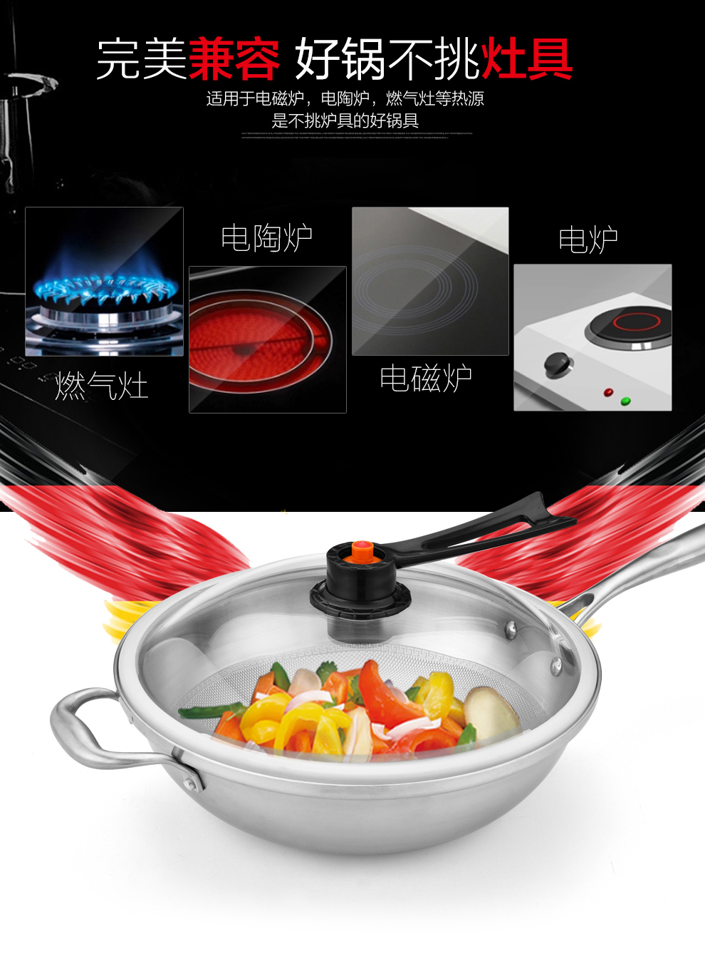 泰朗仕德国工艺不锈钢炒锅健康低压节能养生锅无涂层炒锅不粘锅无油烟锅炒菜锅具电磁炉通用不沾锅 A款 德国FS鱼鳞仿生工艺