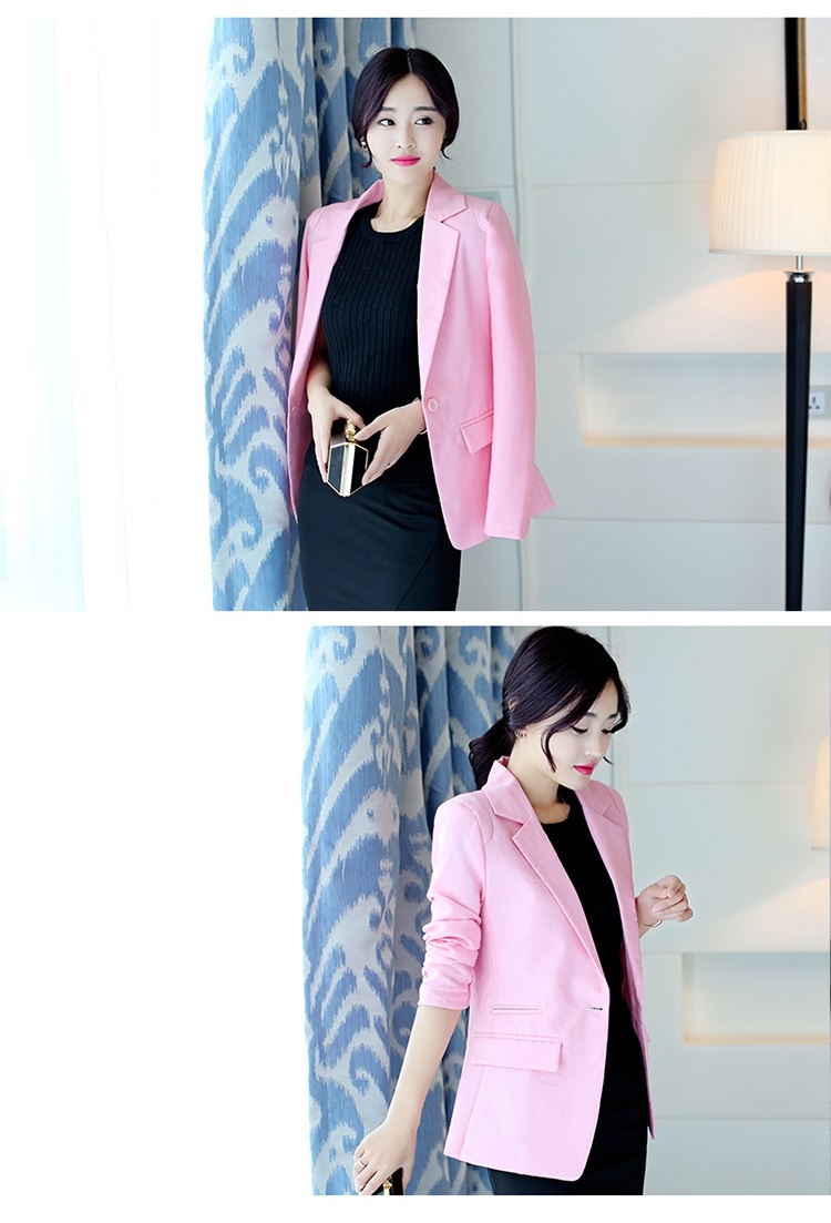 
                                        棉麻小西服女短款2015秋装新款西装外套一粒扣韩版休闲女式小西装 浅蓝色 L                