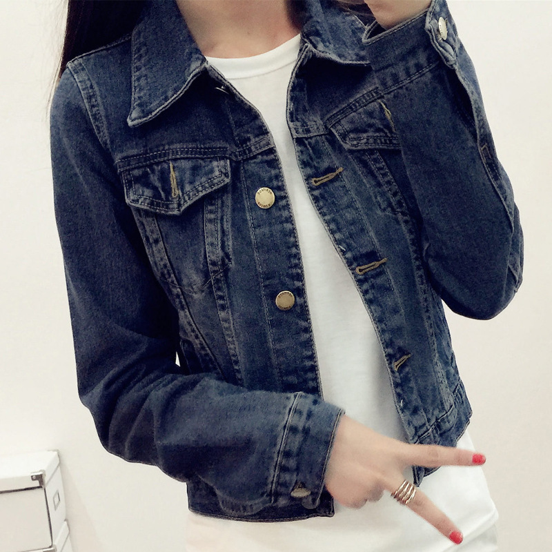 简速2016秋装新款修身百搭短款韩版长袖牛仔小外套女jdy8051 蓝 色 S 80-90 斤