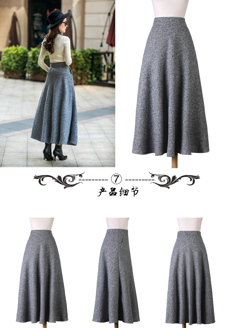 悍鹿2015秋冬新款长裙英伦风复古修身显瘦毛呢半身裙女F4015D1038 黑色 L