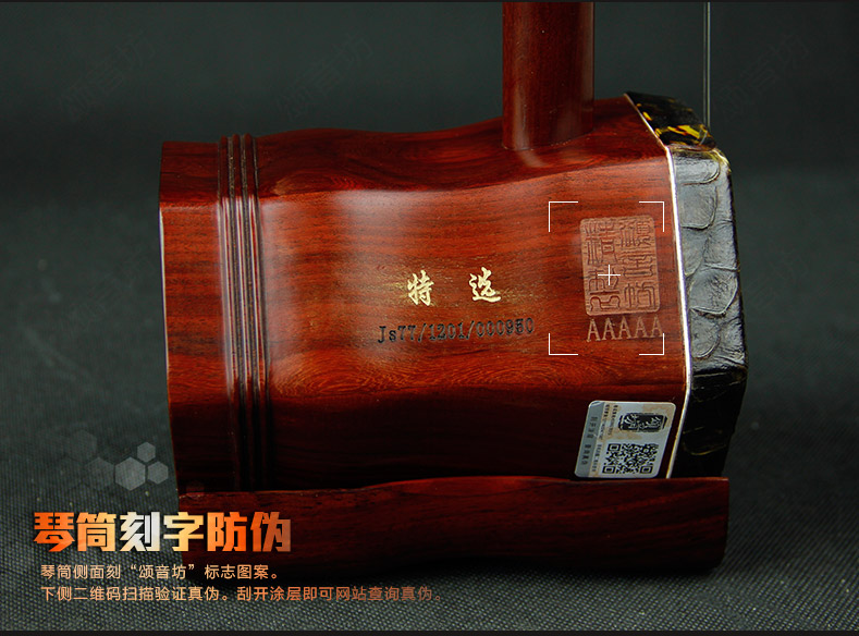 颂音坊二胡乐器小叶紫檀二胡琴专业演奏收藏苏州胡琴龙纹款
