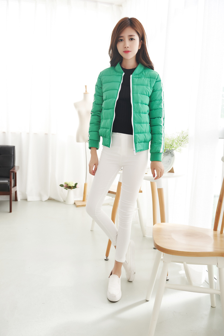 卓姿琪(zhuoziqi)秋冬学生棒球服轻薄短款羽绒棉服外套女 蓝色  XL