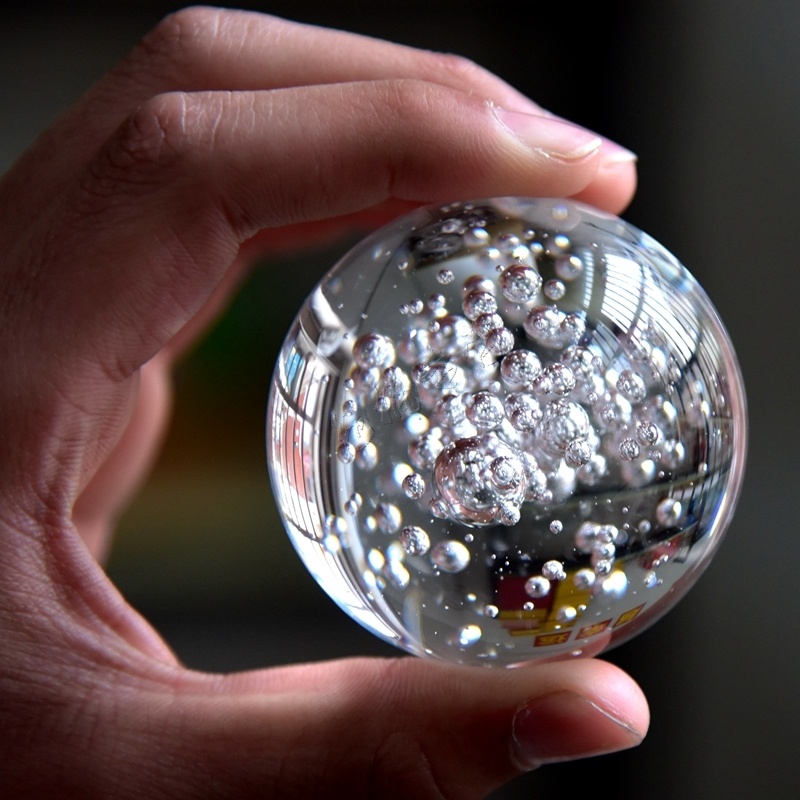 风水轮假山气泡球摆件流水喷泉玻璃球水晶球 4厘米冰裂球