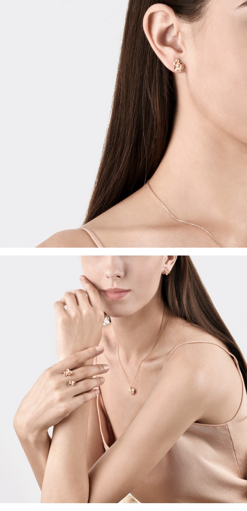 周生生18k金耳饰玫瑰金耳环遇见系列葡萄叶淡水养殖珍珠耳钉 女款