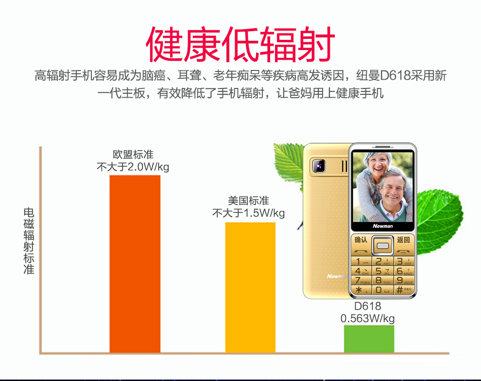 纽曼（Newman）D618 移动/联通2G 老人手机 红色