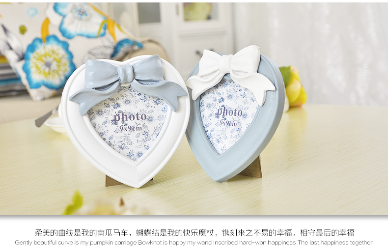 梦雅莉 韩式树脂创意婚纱照相框相片架摆台7寸56寸8寸10寸A412寸16寸20寸 3.5寸心形灰色 灰姑娘韩式蝴蝶结相框