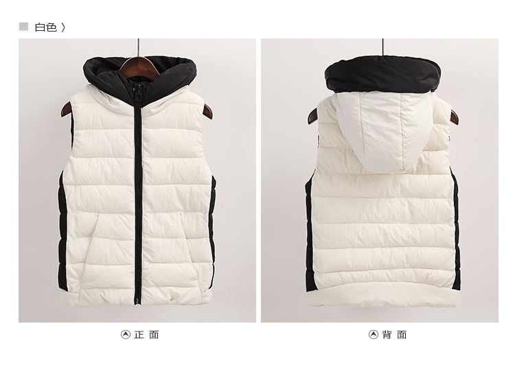 黛依妮 秋冬新款时尚休闲修身棉坎肩背心马甲连帽外套 白色 XL