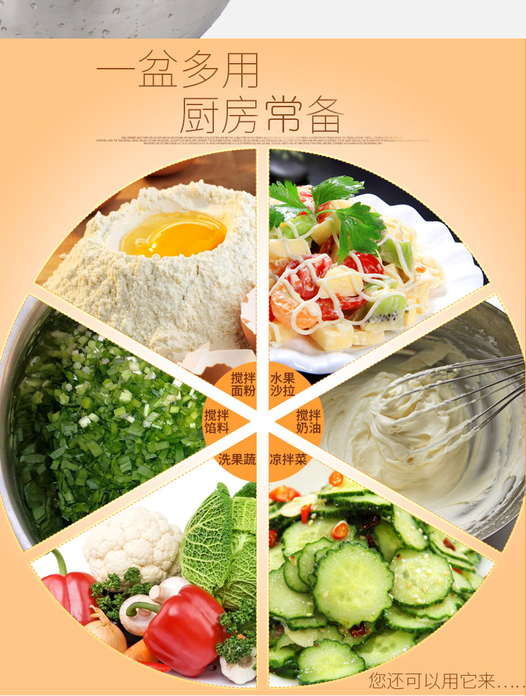 
                                        
                                                                                杰凯诺 不锈钢304打蛋盆 带手柄 烘焙工具 调味洗菜和面盆 加厚加深不锈钢防止溅漏 红色20cm                