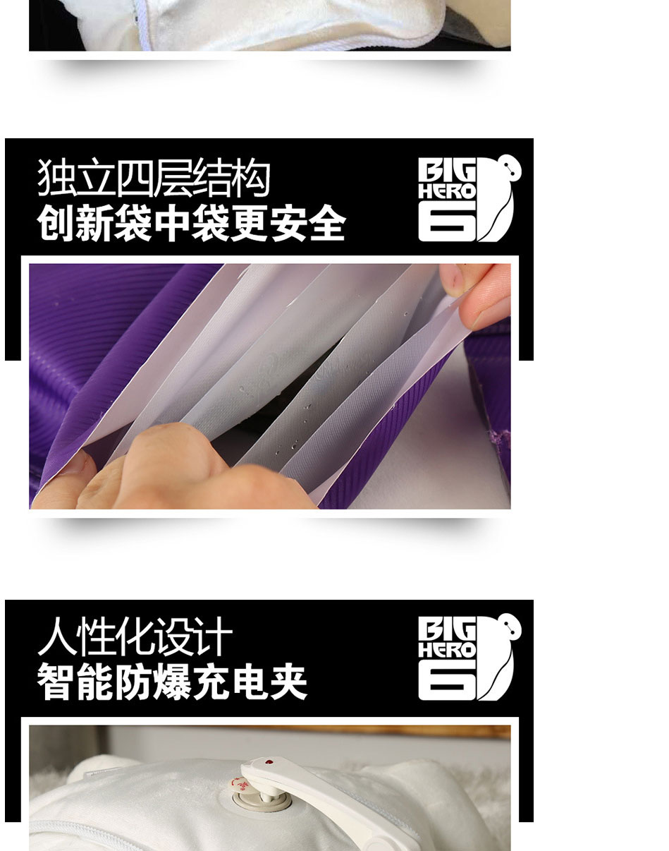 可爱大白卡通可拆洗双插手热水袋电暖袋已注水暖宝宝水电分离防爆暖手宝充电暖水袋电暖暖水宝 白色