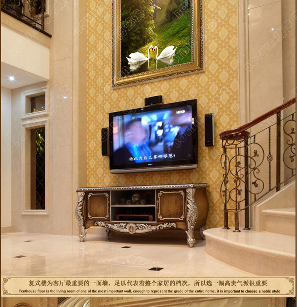 
                                                            博艺佳 欧式手绘风景油画玄关装饰画过道竖版挂画天鹅湖壁画定制 B宫殿金框 60CM*120CM                