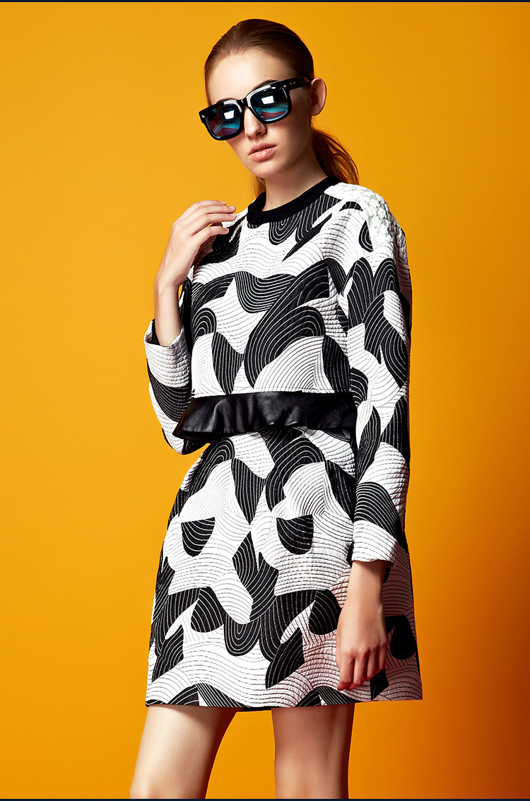 牵秀女装服装*2015秋季新款女装欧美潮流印花裙套装长袖上衣 短裙休闲