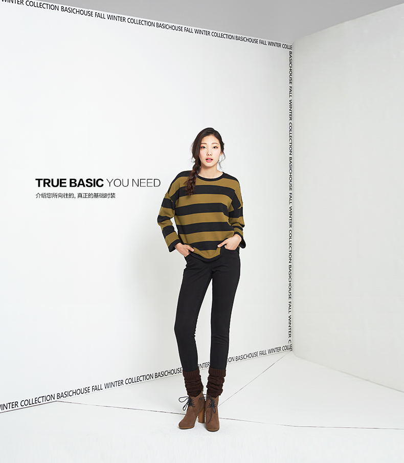 Basic House/百家好流行新款热裤衣纯色韩版牛仔裤HODP721E 黑色/BK 160/64A/M