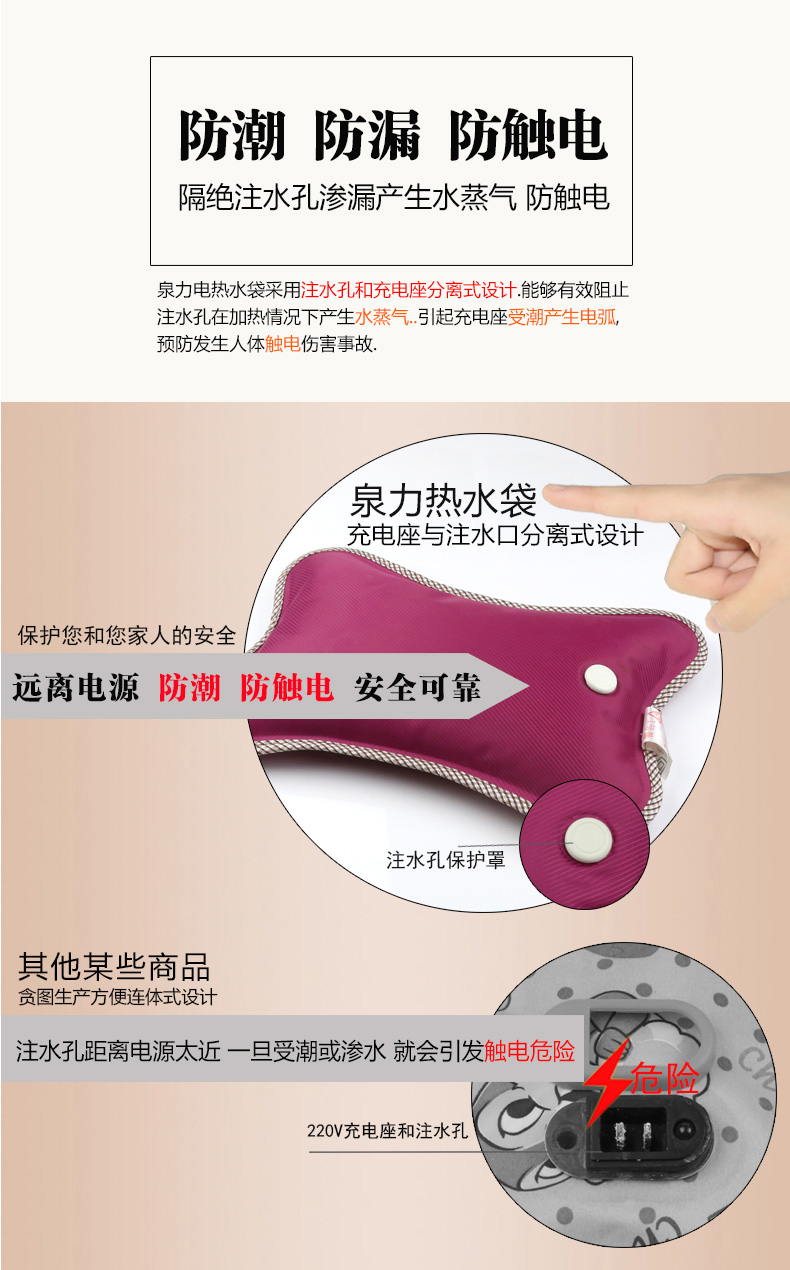 泉力可爱卡通毛绒电热水袋暖手宝电暖宝宝 充电防爆电热袋电热宝电暖袋暖脚袋暖腰宝已注水双插手 灰色-可爱猫咪