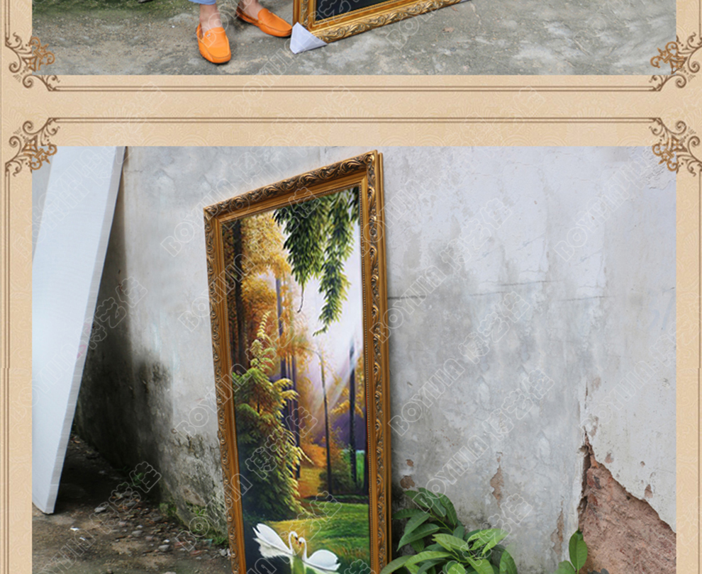
                                                            博艺佳 欧式手绘风景油画玄关装饰画过道竖版挂画天鹅湖壁画定制 B宫殿金框 60CM*120CM                