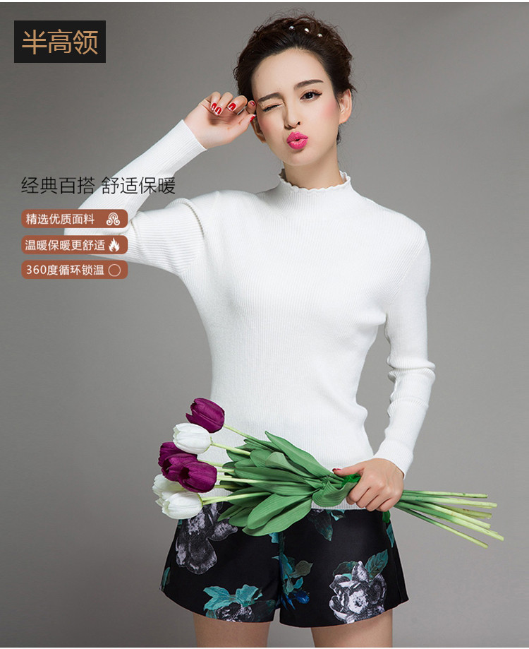 
                                        卿水阁秋冬新款女装半高领针套头织衫女毛衣短款修身打底衫女纯色弹力百搭羊毛衫 圆领红色 XXL                