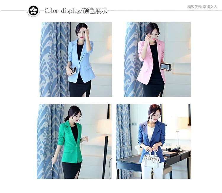
                                        棉麻小西服女短款2015秋装新款西装外套一粒扣韩版休闲女式小西装 浅蓝色 L                