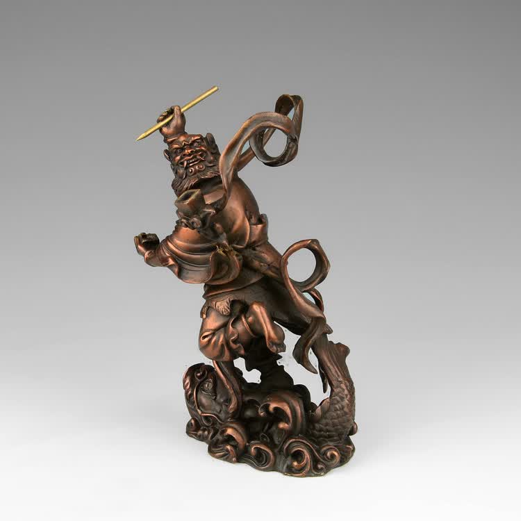 福善缘铜魁星点斗独占ao头摆件 魁星踢斗助学业书房家居装饰品 黄铜色