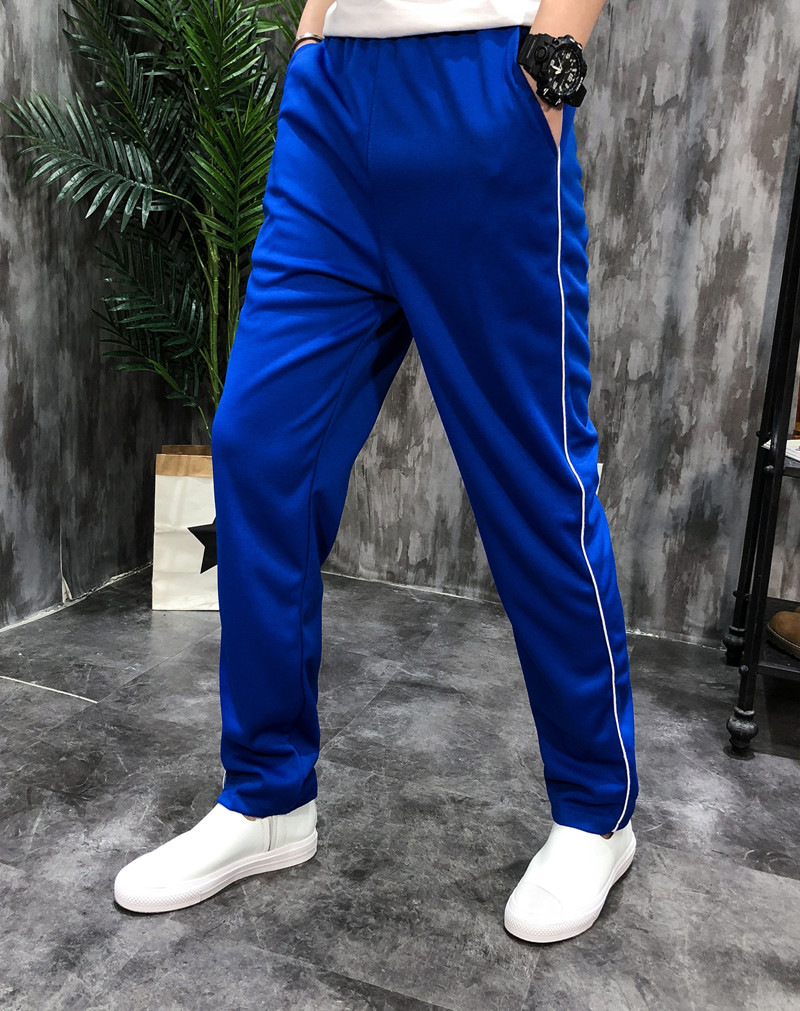 2018春校裤深蓝色运动裤男女高中学生校服裤子男白边一条杠双白条两道