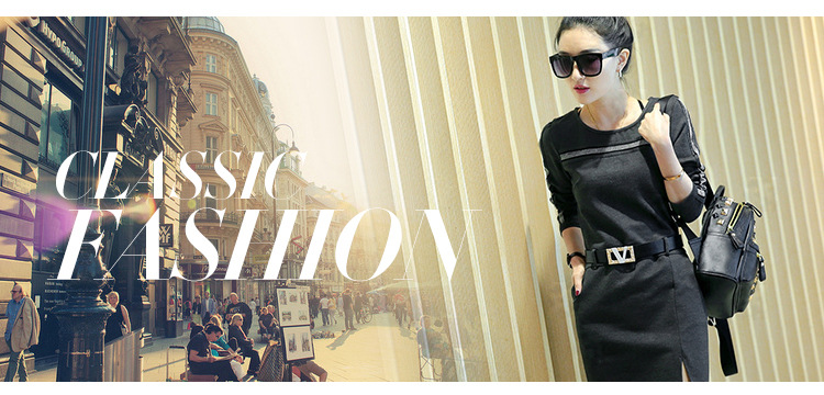 梦微琦中长款连衣裙女装2016春季新款修身显瘦休闲春秋