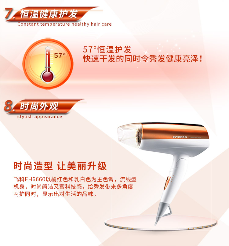 飞科(FLYCO)FH6660可折叠电吹风机 1600W负离子