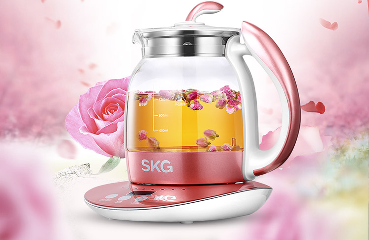 skg养生壶煎药壶1.5l玻璃电水壶304不锈钢发热盘8062玫瑰金