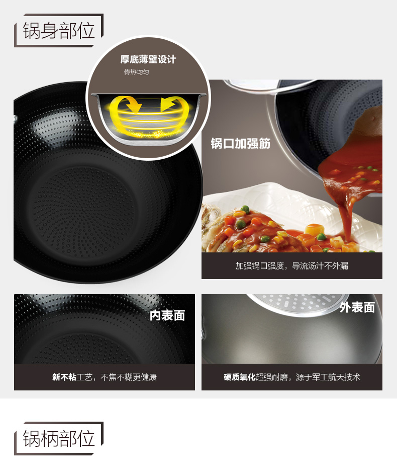 爱仕达炒锅ASD陶瓷少油烟不粘锅 明火专用烹任锅具WG8330N 30cm