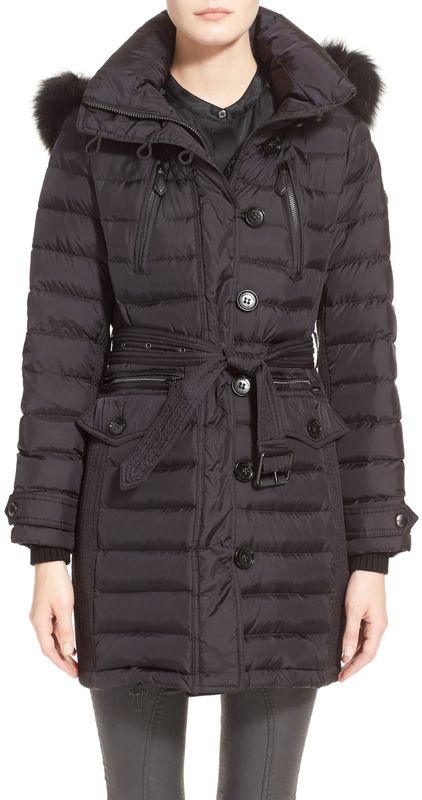 巴宝莉/burberry brit 女士 绗缝狐狸皮草装饰兜帽 black 加大(xl)