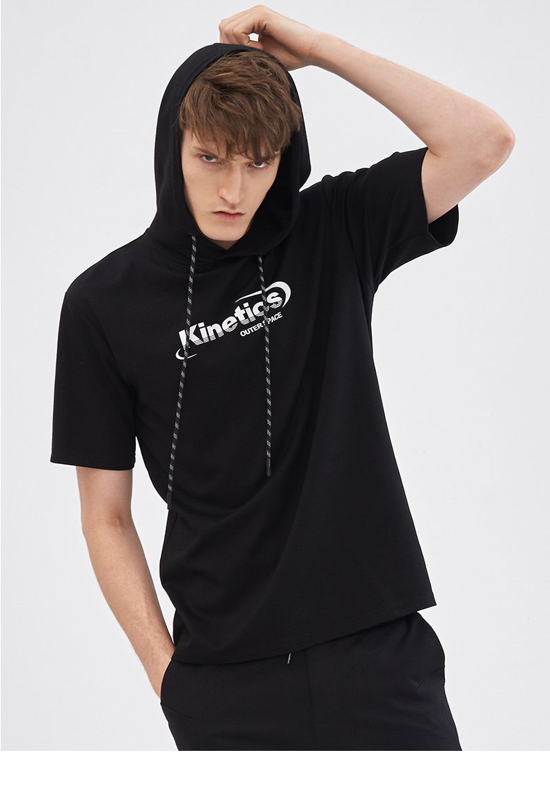 vmen威曼短袖连帽卫衣男士潮流字母印花套头衫男装黑色831110111黑色