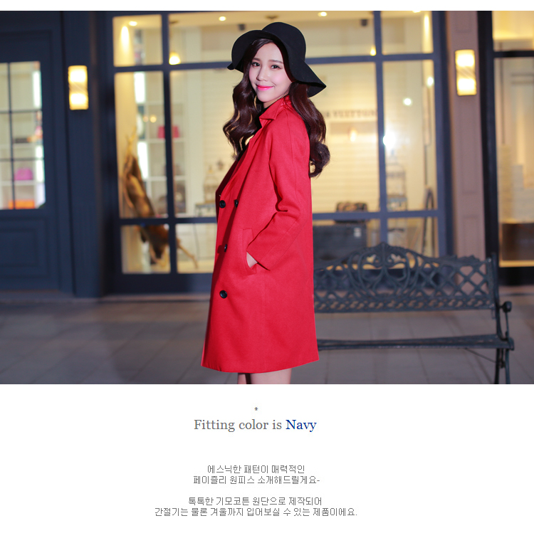 蜜淘衣秀2015新款毛呢大衣女秋冬中长款欧美毛呢外套女中长款呢子修身大衣 橙色 M