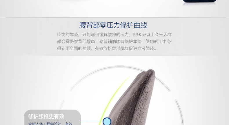 
                                        365SLEEP慢回弹护腰靠垫 椅子车用办公室靠枕 记忆棉腰靠背垫 藏青色升级款 41*37*9.5                