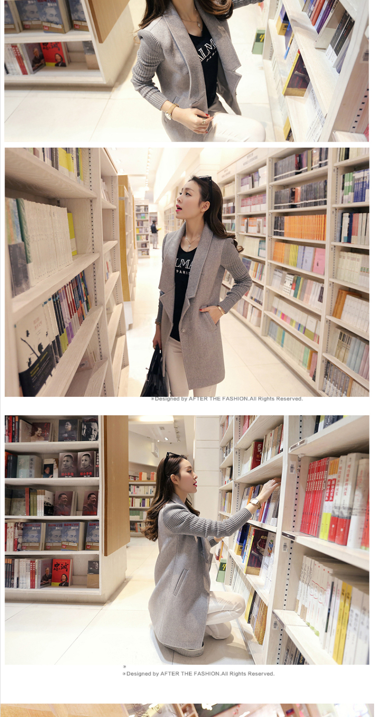 奕悦尔2015秋冬新款毛呢大衣女韩版显瘦呢子大衣西装毛呢外套女5580 灰色 M
