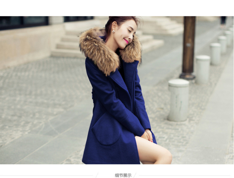 映帘2015秋冬新款女装韩版中长款毛领外套大衣y1136# 黄色 S