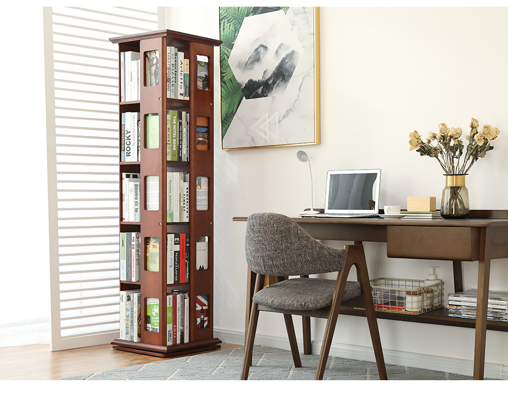 念之依 实木旋转书架360度书柜简约现代落地学生书架创意实木书橱书柜