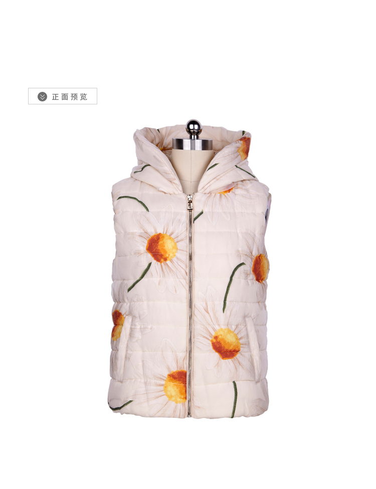 拍普儿 冬季2015新品女装优雅时尚连帽棉服短款印花马甲棉衣 花色 M