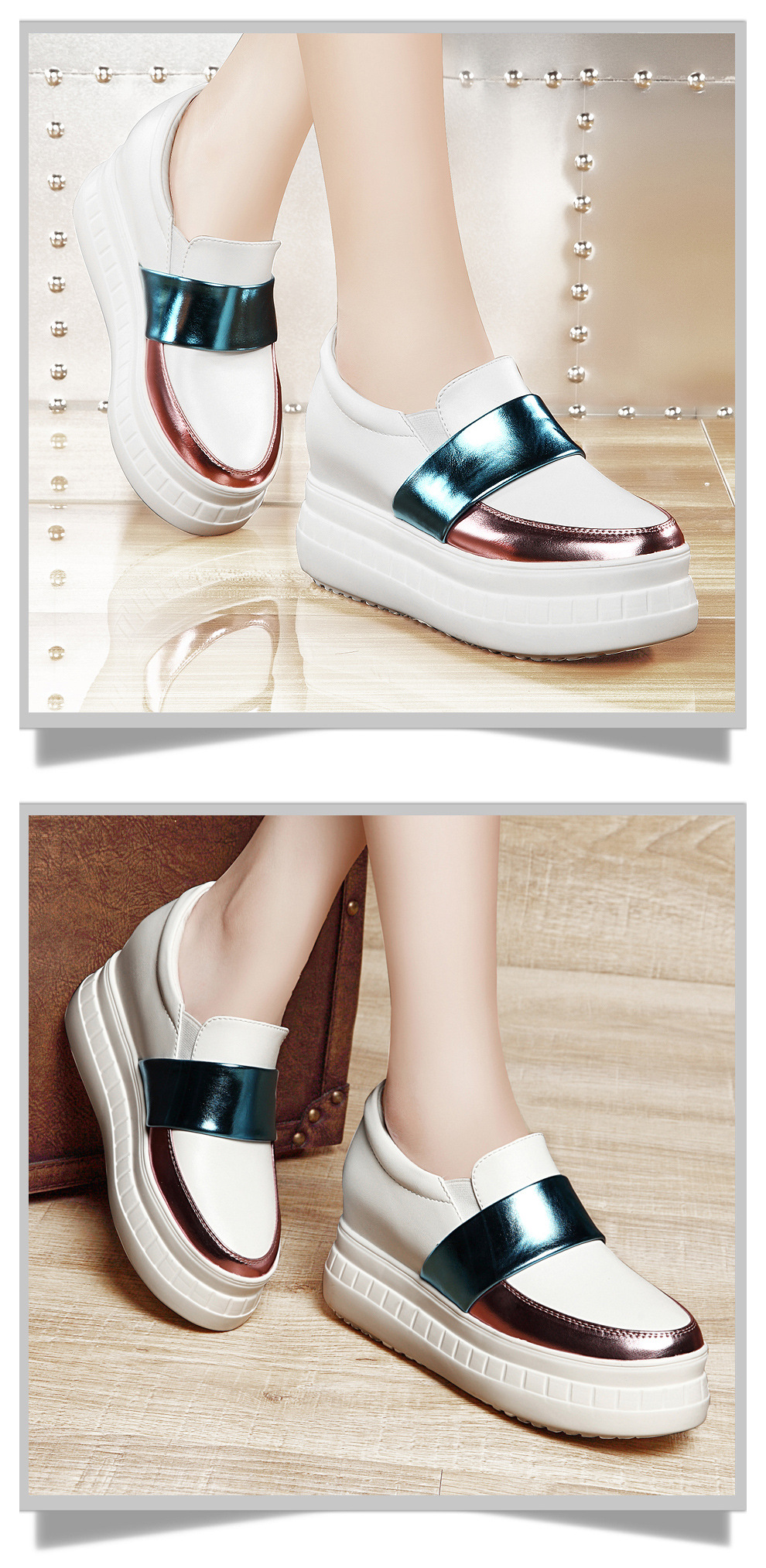 邻家天使 2016新款春季拼色松糕鞋坡跟低帮单鞋厚底乐福鞋休闲内增高