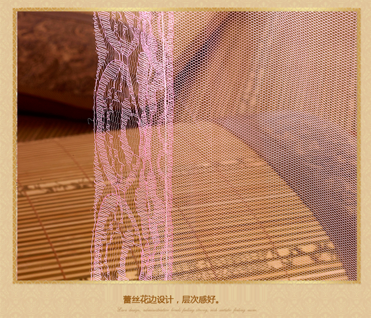 吾家元素三开门落地式宫廷方顶蚊帐 加密帐纱加粗不锈钢螺纹支架蚊帐 丝丝柔情米黄色 1.8米床/180*200cm