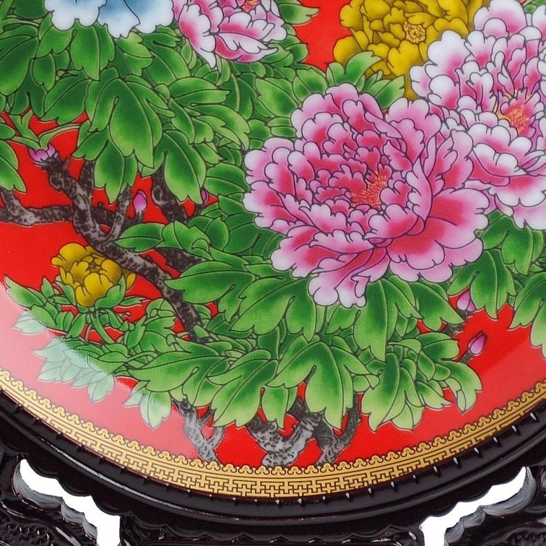 景德镇陶瓷器 中国红富贵满堂装饰盘子挂盘花盘 现代时尚家居摆件