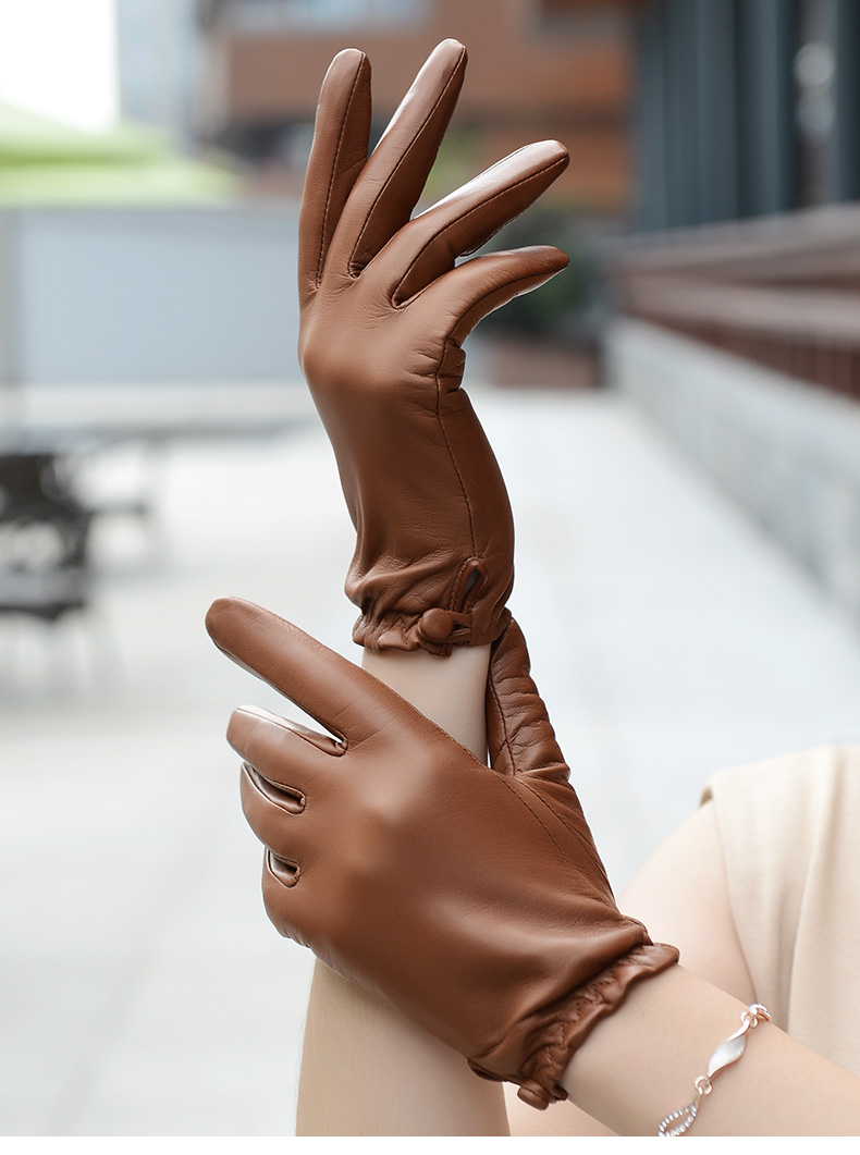 罗欧蒂斯(noolders)女士秋冬保暖真皮手套女式修手简约版时尚短款皮