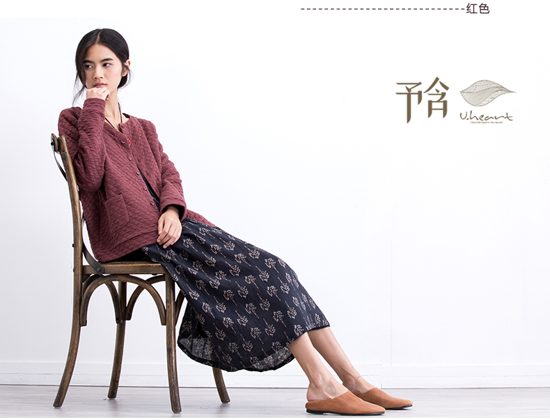 予含短款夹棉外套2016春新原创棉麻百搭长袖开衫上衣大码女装胖MM 酒红 M