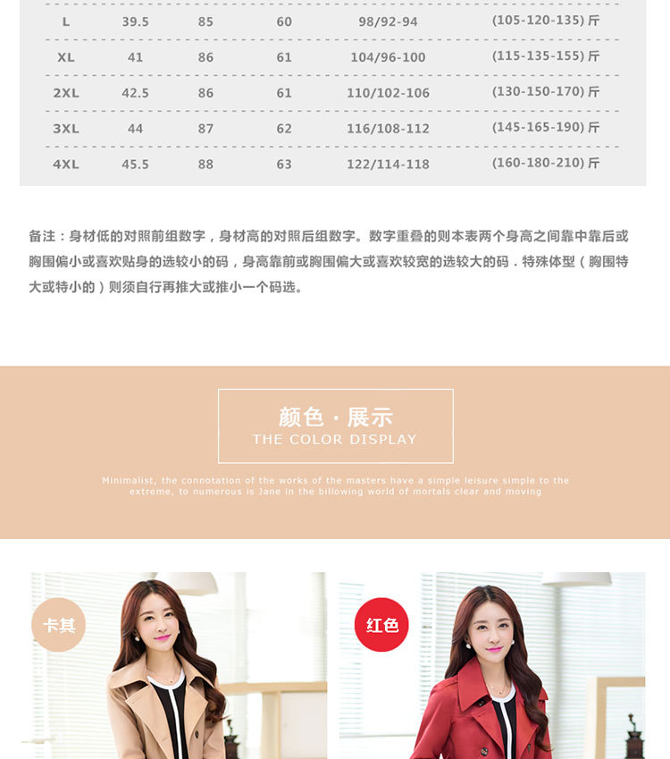 简颖 2015韩版双排扣翻领修身显瘦大码风衣女中长款外套薄款秋 X1518 红色 2XL