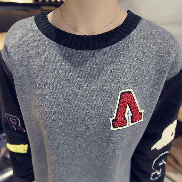 芮婕服装*2015冬装新款韩版字母植绒圆领长袖上衣打底衫套头百搭卫衣