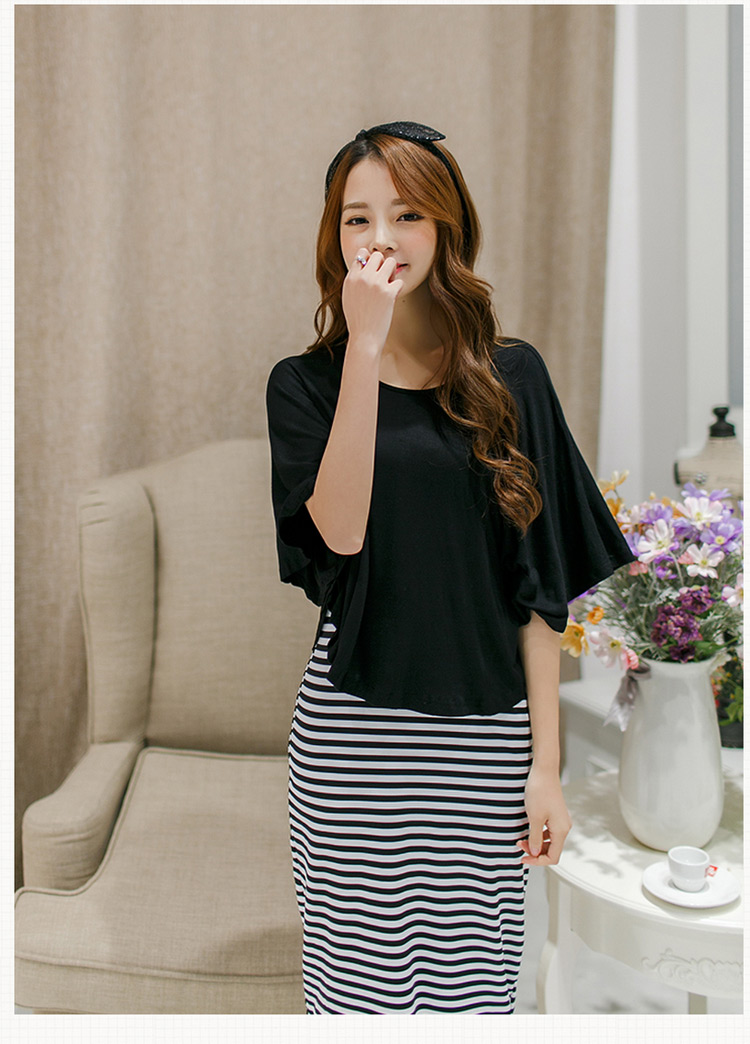 女装 连衣裙 左冉(zuoran) 左冉 新款时尚条纹两件套连衣裙 黑色 l