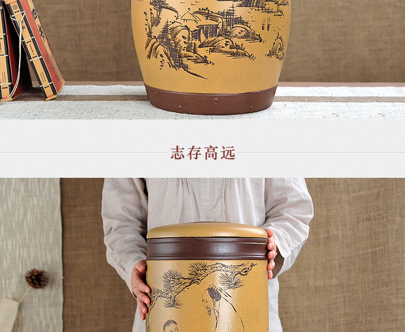 宏中-宜兴紫砂茶叶罐 大号茶叶桶 紫砂缸特大 普洱茶缸 存茶罐 禅茶一味-35斤装